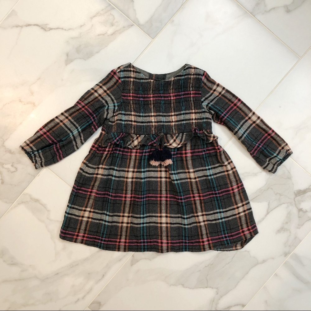 Zara Plaid Flannel Smocked Dress
